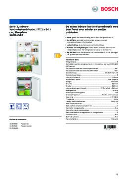 Product informatie BOSCH koelkast inbouw KIV86NSE0