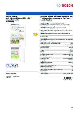 Product informatie BOSCH koelkast inbouw KIV86VFE1