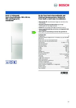 Product informatie BOSCH koelkast rvs KGN36VIBT