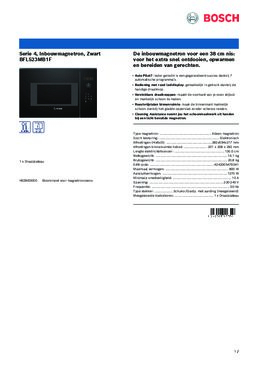 Product informatie BOSCH magnetron inbouw BFL523MB1F