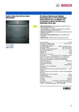 Product informatie BOSCH oven inbouw HBG734AB1 EXCLUSIV