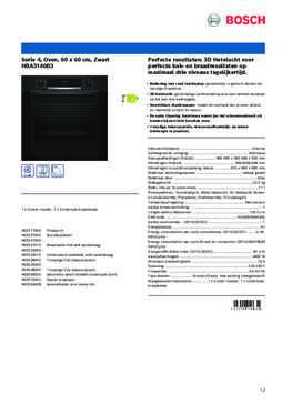 Product informatie BOSCH oven inbouw zwart HBA3140B3