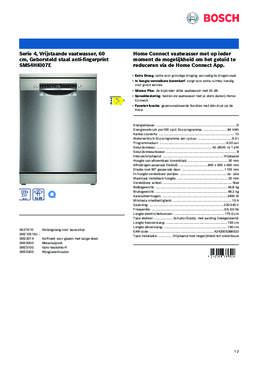 Product informatie BOSCH vaatwasser geborsteld staal anti fingerprint SMS4HKI07E