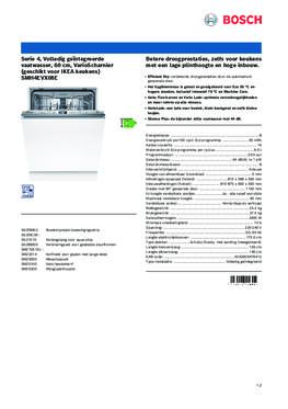 Product informatie BOSCH vaatwasser inbouw SMH4EVX08E