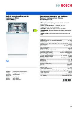 Product informatie BOSCH vaatwasser smal inbouw SPV6EMX05E