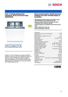 Product informatie BOSCH vaatwasser verhoogd inbouw SBV4EBX34E