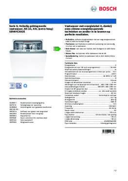 Product informatie BOSCH vaatwasser verhoogd inbouw SBV6YCX02E
