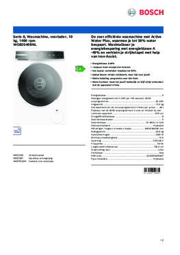 Product informatie BOSCH wasmachine WGB2540BNL