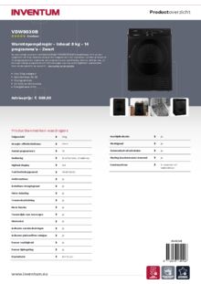 Product informatie INVENTUM droger warmtepomp zwart VDW8030B