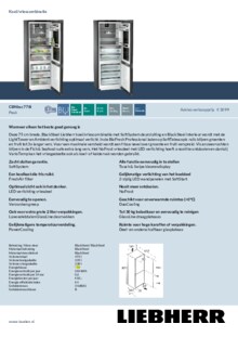 Product informatie LIEBHERR koelkast blacksteel CBNbsc 778i 20