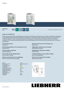 Product informatie LIEBHERR koelkast inbouw IRBd 4020 20