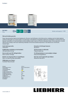 Product informatie LIEBHERR koelkast inbouw IRd 4020 62