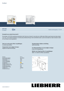Product informatie LIEBHERR koelkast inbouw UK 1524 26