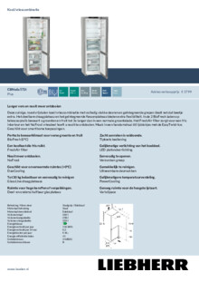 Product informatie LIEBHERR koelkast rvs CBNsdb 775i 20