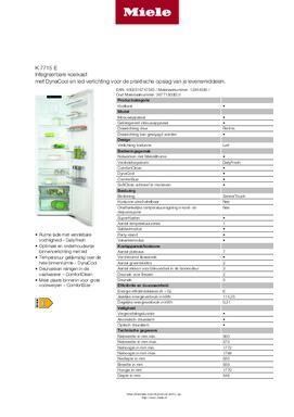 Product informatie MIELE koelkast inbouw K7715E