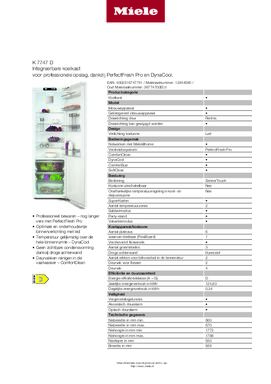 Product informatie MIELE koelkast inbouw K7747D