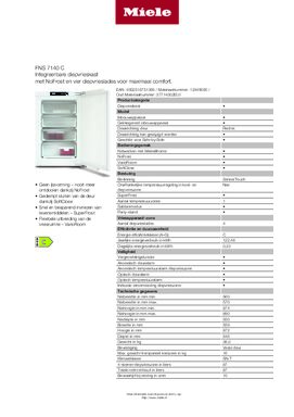Product informatie MIELE vrieskast inbouw FNS7140C