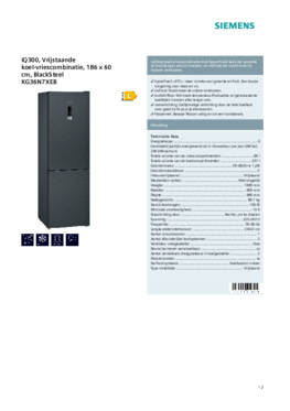 Product informatie SIEMENS koelkast blacksteel KG36N7XEB