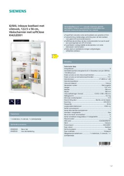 Product informatie SIEMENS koelkast inbouw KI42LEDD1