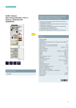 Product informatie SIEMENS koelkast inbouw KI96NVFD0