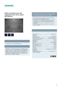 Product informatie SIEMENS oven met magnetron inbouw CM724G1B3