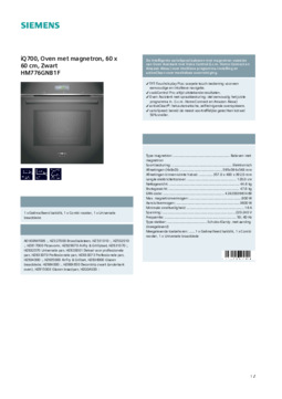 Product informatie SIEMENS oven met magnetron inbouw HM776GNB1F