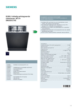 Product informatie SIEMENS vaatwasser inbouw SN63EX27AE