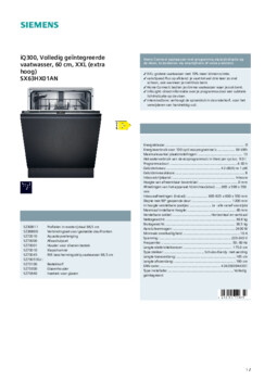 Product informatie SIEMENS vaatwasser inbouw SX63HX01AN