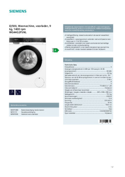 Product informatie SIEMENS wasmachine WG44G2FSNL