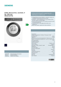 Product informatie SIEMENS wasmachine WG44H2A7NL