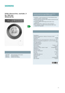 Product informatie SIEMENS wasmachine WG46H207NL