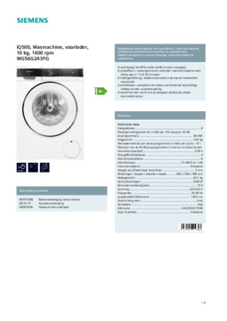Product informatie SIEMENS wasmachine WG56G2A3FG