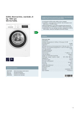 Product informatie SIEMENS wasmachine WU14UT20NL
