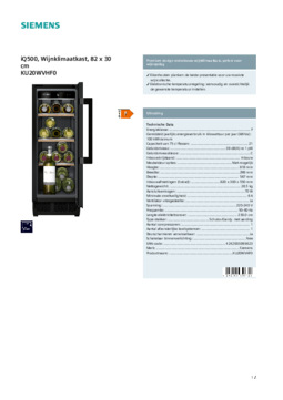 Product informatie SIEMENS wijnkoelkast onderbouw zwart KU20WVHF0