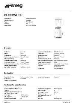 Product informatie SMEG blender wit BLF03WHEU