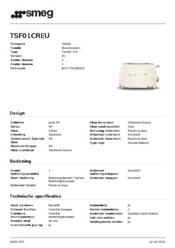 Product informatie SMEG broodrooster crème TSF01CREU