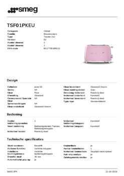 Product informatie SMEG broodrooster roze TSF01PKEU