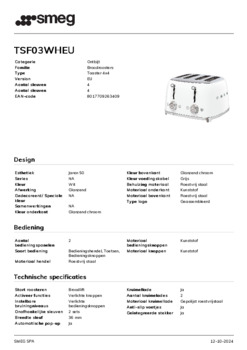 Product informatie SMEG broodrooster wit TSF03WHEU