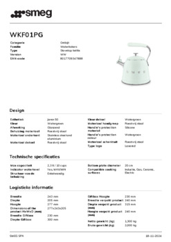 Product informatie SMEG fluitketel WKF01PG