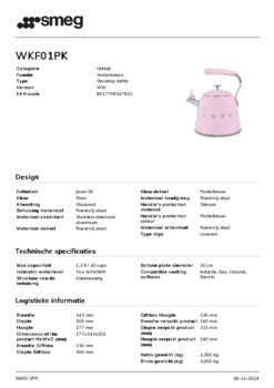 Product informatie SMEG fluitketel WKF01PK