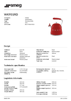 Product informatie SMEG fluitketel WKF01RD