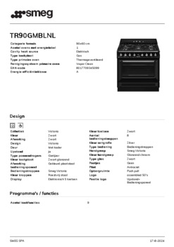 Product informatie SMEG fornuis TR90GMBLNL