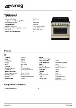 Product informatie SMEG fornuis inductie TR90IMP