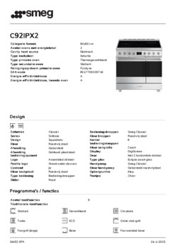 Product informatie SMEG fornuis inductie rvs C92IPX2