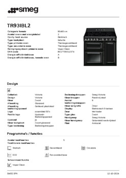 Product informatie SMEG fornuis inductie zwart TR93IBL2