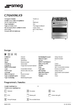 Product informatie SMEG fornuis rvs C7GMXNLK9