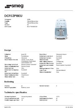 Product informatie SMEG koffiemachine blauw DCF02PBEU