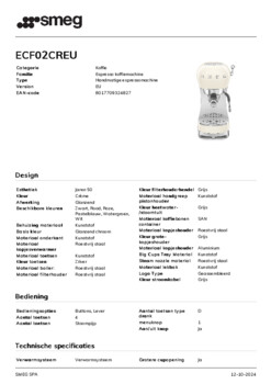 Product informatie SMEG koffiemachine creme ECF02CREU