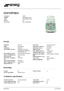 Product informatie SMEG koffiemachine groen DCF02PGEU