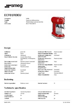 Product informatie SMEG koffiemachine rood ECF01RDEU